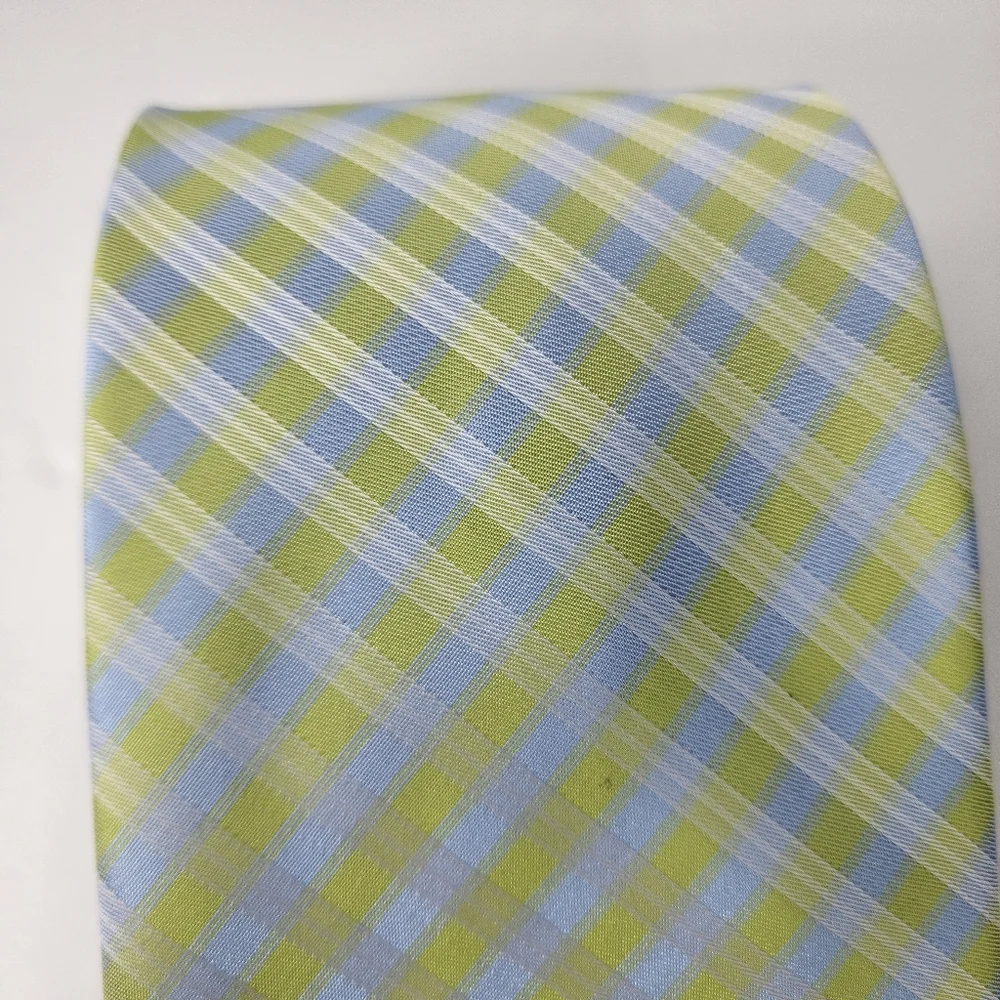 PAOLO DAVIDE Greenish Yellow Plaid Tie. SILK.